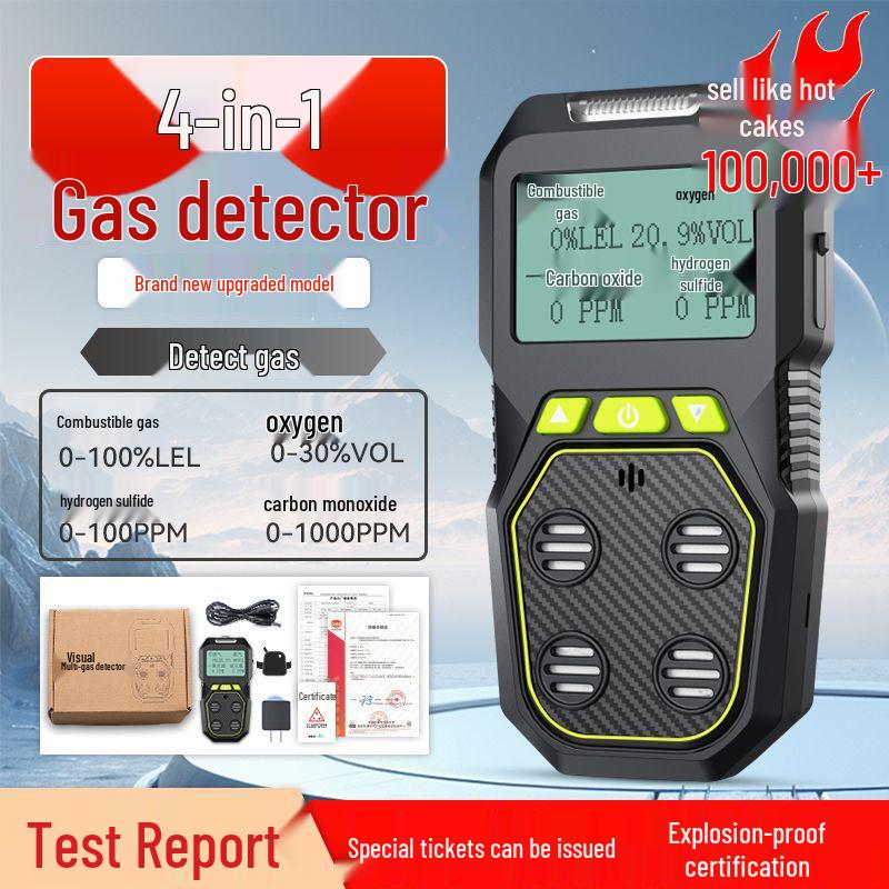 Portable 4-in-1 Gas Detector: Combustible, Oxygen, Hydrogen Sulfide, Carbon Monoxide