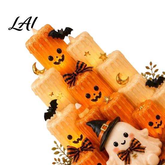 Indoor Outdoor Festive Decor Halloween Flameless Candles Battery Operated Multi-layer Pumpkin Ghost LED Reusable Plastic Party Supplies Flickering