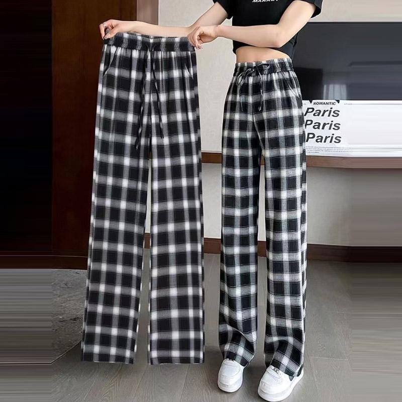 Летние спортивные штаны женские черно-белые брюки в клетку женская мода винтажные мешковатые тонкие брюки женская повседневная одежда