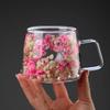 Double Wall Glass Cup 200ml Clear Flowers Pattern Milk Tea Coffee Mug with Handle Gifts Friends Home Water Cup Drinking Glasses