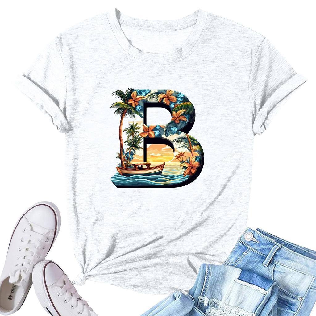 Women's Fashion Printed Casual Pleated Round Short Sleeve T-Shirt Top