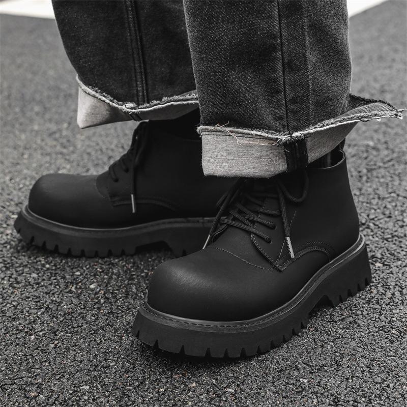 Ботинки мартин мужские средней высоты, с большой головой, кожаные, на платформе, белые короткие ботинки, британские модные мужские рабочие ботинки 18922-J