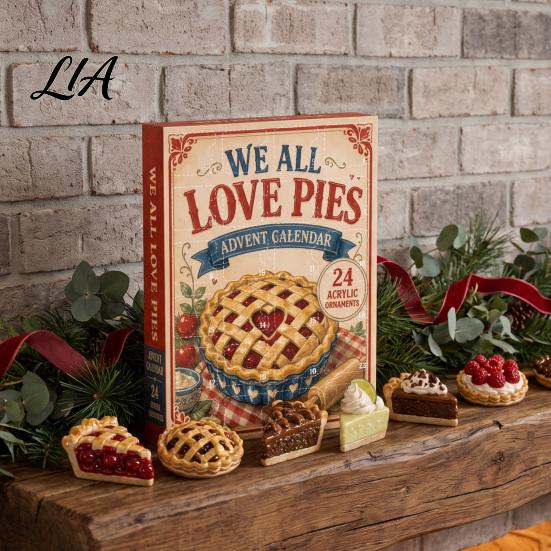 Christmas Party Favors Retro Pie Advent Calendar, 24 Day Countdown Decoration, 2D Acrylic Shape Creative Gifts Ornament Set for Kids Holiday