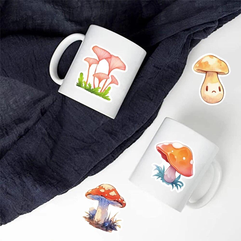 10/50PCS Cartoon Watercolor Mushroom Stickers Aesthetic Graffiti Stickers for DIY Luggage Laptop Skateboard Bicycle Stickers