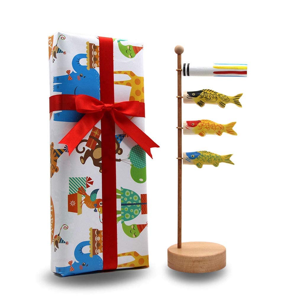 OKBABY Koinobori for Day no in a Paulownia Wood Gift Wrapping (Carp Streamer) - Wooden, Boys' (Tango Sekku), Box, 26.5cm Tall, Available.