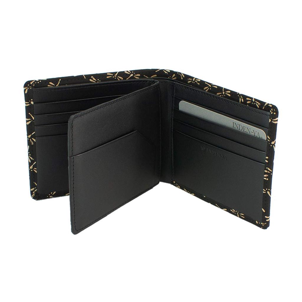 Отделение для купюр Inden без монет, черный фон x белый узор в виде стрекозы [Indenya] складной кошелек, F, кошелек, замша, лак, 2009-11-008