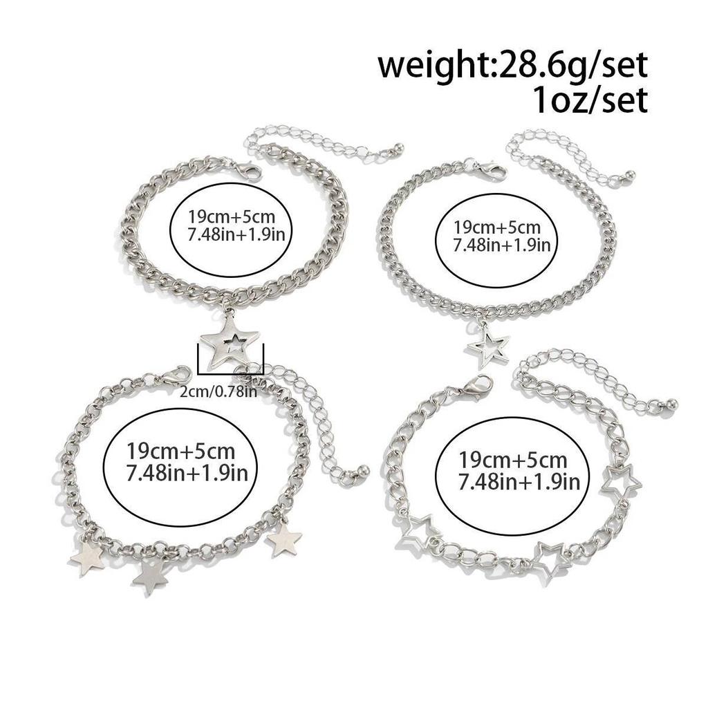 SHIXIN 4Pcs/Set Punk Silver Color Multi Layer Cuban Chain Bracelet for Men Hip Hop Pentagram Pendant Bracelet Male Jewelry Gift