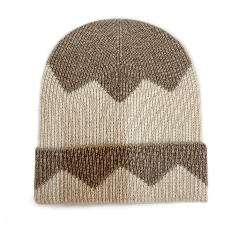 Cashmere Autumn and Winter New Style Women's Color Matching Warm Jacquard Cold Hat Thickened Brimless Toe Knitted Hat