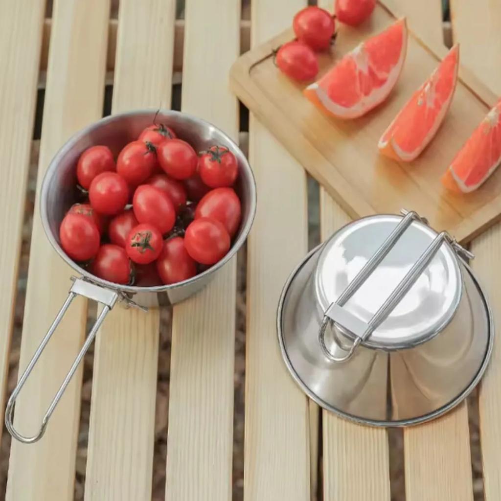 1 шт.-Миска из нержавеющей стали 304 для кемпинга на открытом воздухе, миска для риса для пикника, складная чашка для барбекю, кружка для альпинизма, портативная посуда для кемпинга