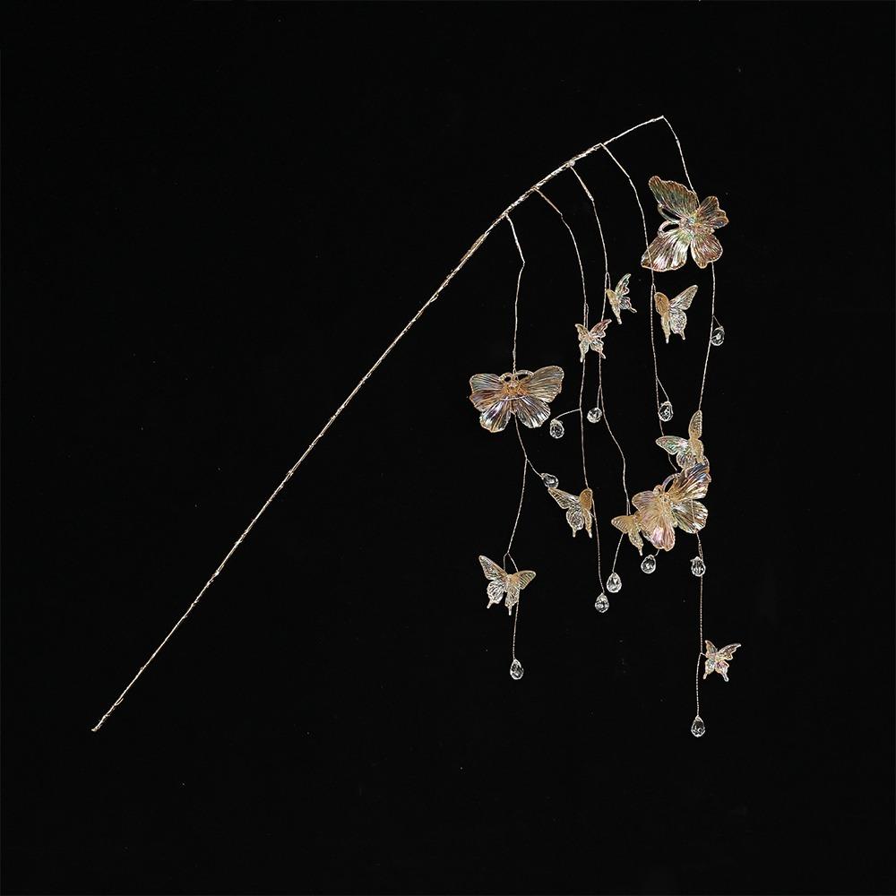 Glitter Finish Christmas Crystal Pick Branch with Butterfly Crystal Dangle Acrylic Christmas Decor Sprig Multi-Beaded Sparkling