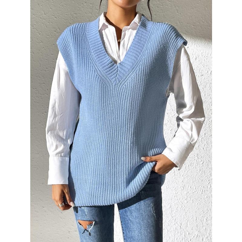 Осенне-зимний женский простой тканый свитер с V-образным вырезом