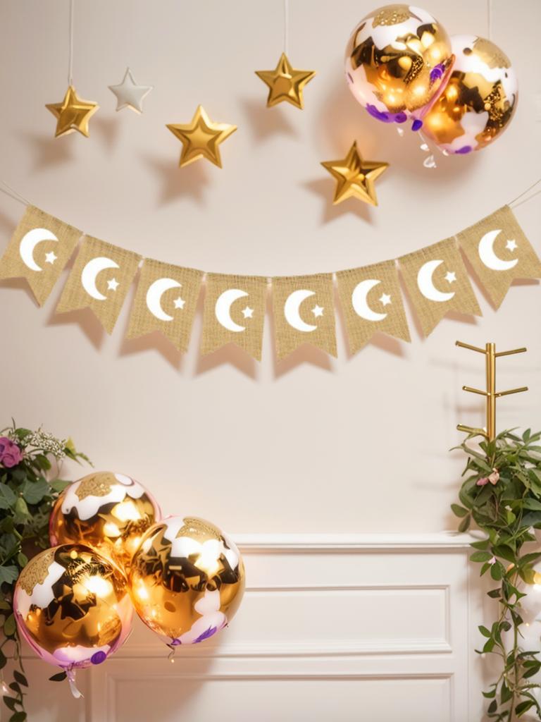 Ramadan Mubarak Burlap Banner Moon Star Decor Islamic Muslim Festival Party Supplies Hanging Ornament Flag Home Wall Decor Gift