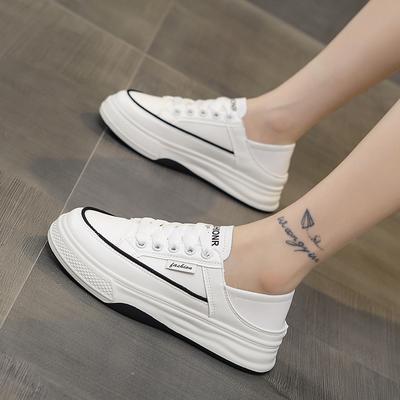 Модные женские кроссовки весна-осень 2024 года на толстой подошве с круглым носком, на шнуровке, легкие, дышащие, однотонные