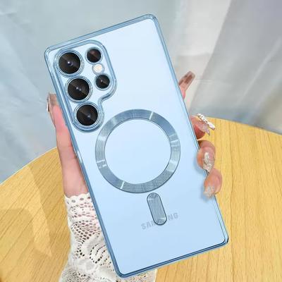 Прочный Магнитный Magsafe Прозрачный Тонкий Чехол Для Samsung Galaxy S25 S24 S23 S21 FE S22 Ultra Plus Роскошное Гальваническое Покрытие Силиконовый Мягкий Чехол