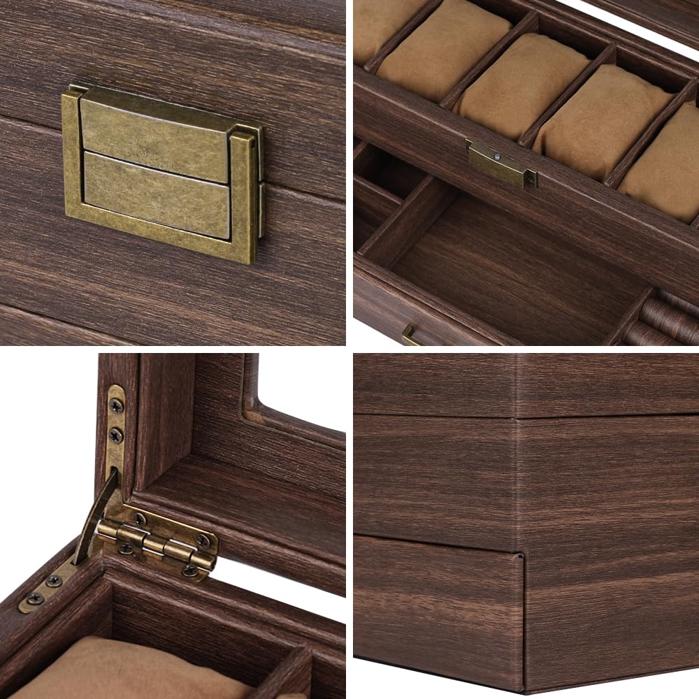 Baskiss PU Made Роскошный 2-слойный футляр для часов Коробка для хранения часов Стеклянная пластина Роскошный футляр для коллекции часов Коричневая шкатулка для ювелирных изделий Коробка для хранения часов