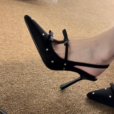 Остроносые сандалии женские весенне-летние со стразами, с закрытым носком, сексуальные в горошек, туфли-лодочки с бантом на шпильке