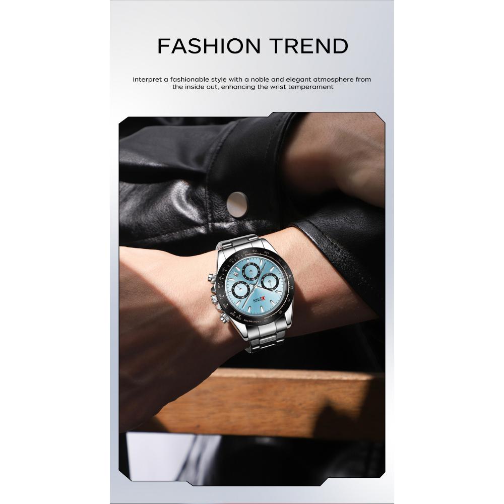 Роскошные мужские кварцевые часы, многофункциональные, три очка, шесть стрелок, хронограф, водонепроницаемые, ночник, мужские кварцевые часы