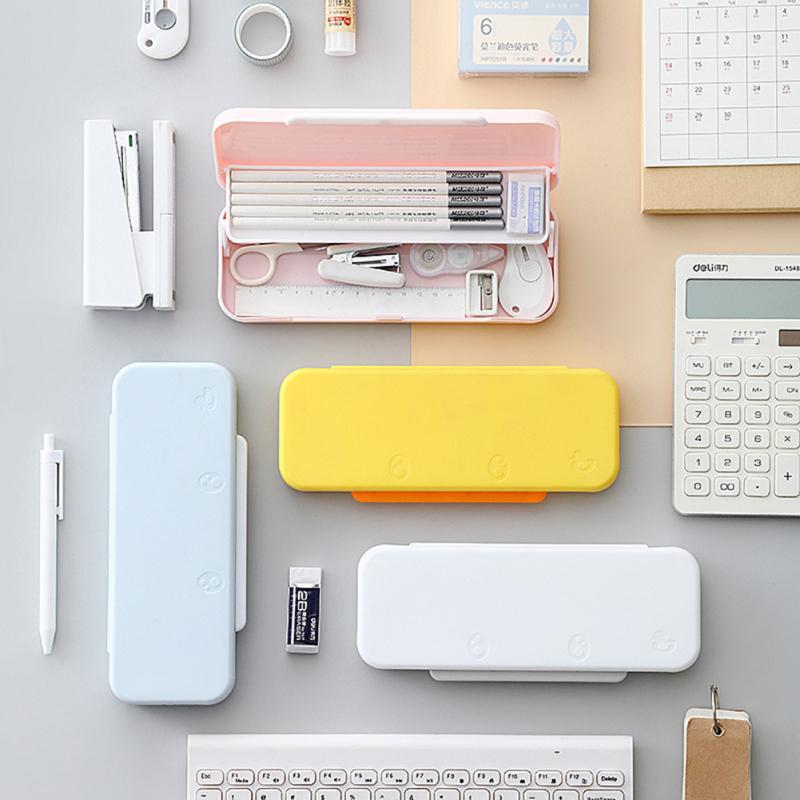Популярная, простая модная двухслойная коробка для канцелярских принадлежностей, многофункциональная большая вместительная студенческая офисная коробка