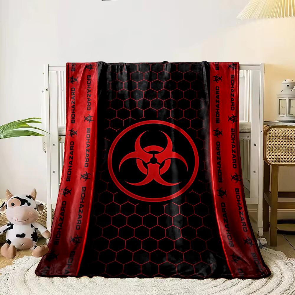 Red Biohazard Symbol Design Blanket Flannel blanket for bedroom, living room, sofa, and nap sofas.