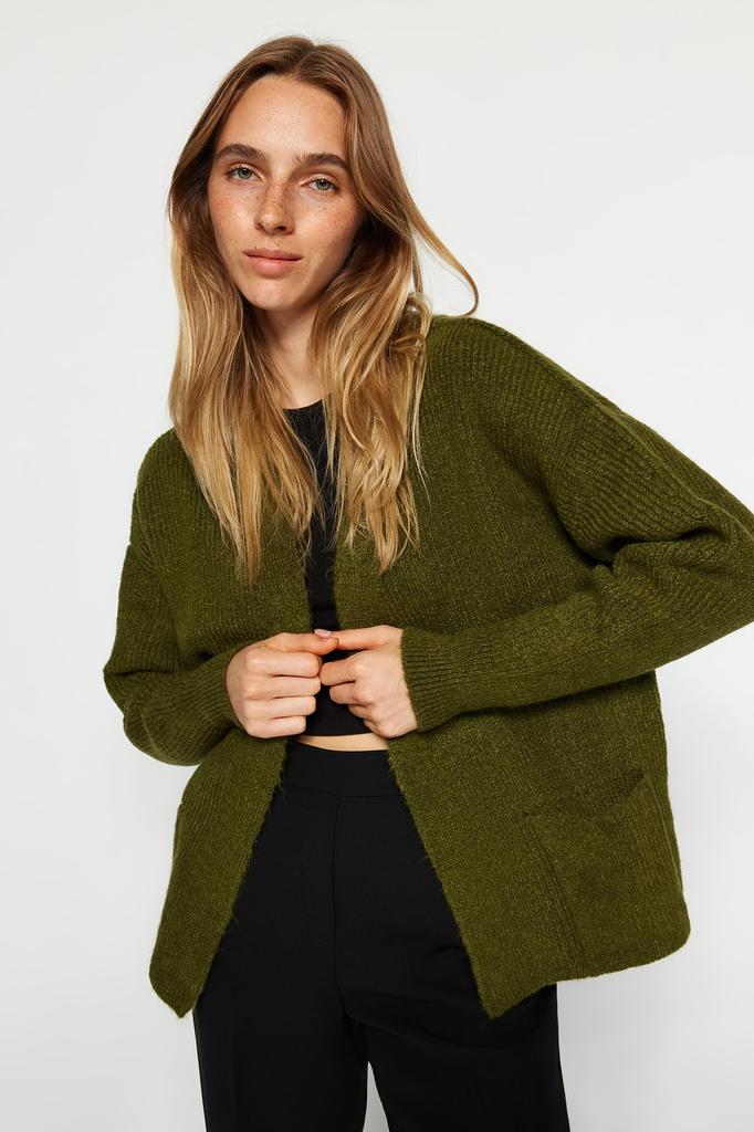 Women's Fashion New Cardigan Stone Wide Fit Soft Textured Pocket Detailed Knitwear Cardigan