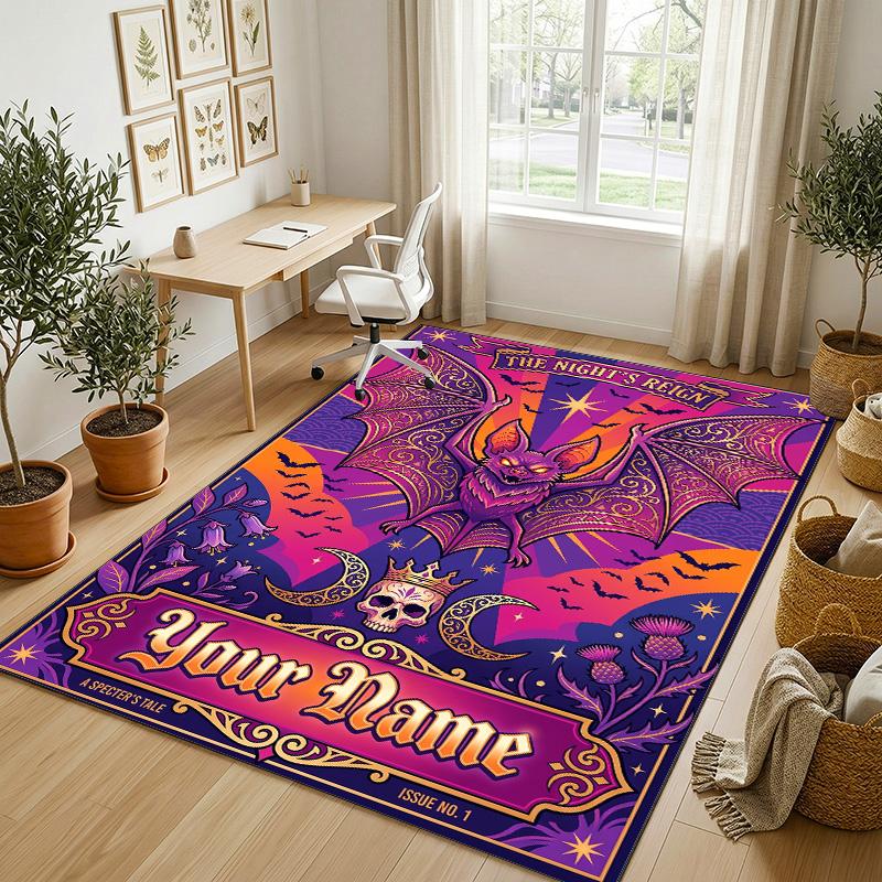 Night Sky Butterflies Theme Soft Crystal Velvet Rug Custom Name & Text Print Non Slip Floor Rug for Bedroom Living Room