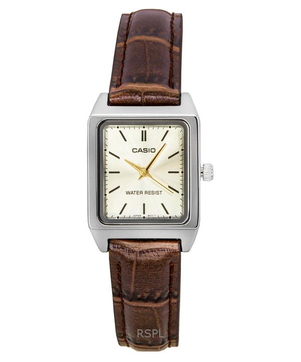 Casio Стандартный аналоговый кожаный ремешок, кварцевые часы с циферблатом цвета слоновой кости LTP-V007L-9E для женщин
