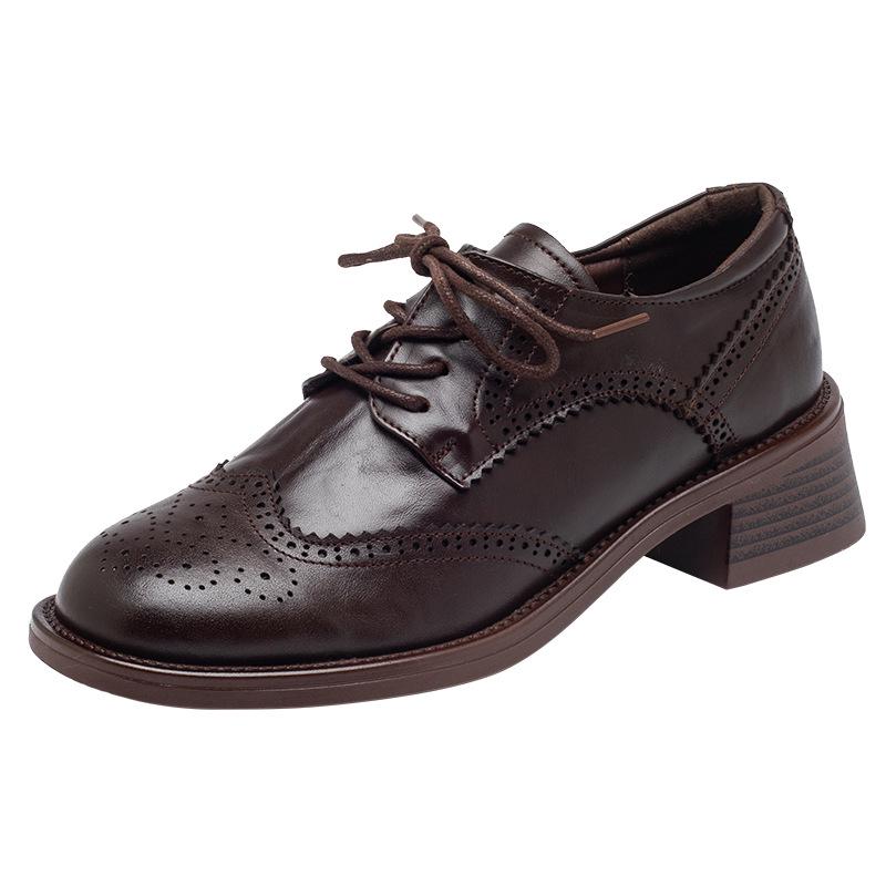 2025 Женские Зимние Круглый Носок На Шнуровке Низкий Каблук Современные Ретро Туфли