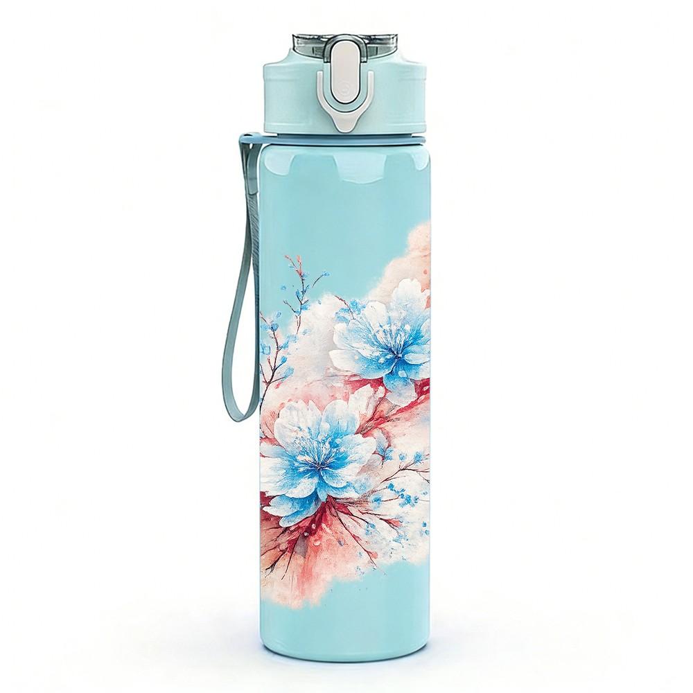 1PC Blue Red Tie Dye Watercolor Art Print 750ml Color Plastic Sports Water Bottle Leakproof Flip Straw Lid Suitable for Sports Office Home Use