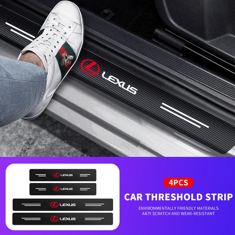 GEFF2 4Pcs Carbon Fiber Anti Scratch Scuff Pedal Car Door Sill Protector Stickers For Lexus RX330 IS250 ES300h UX GX470 LX570 LS430