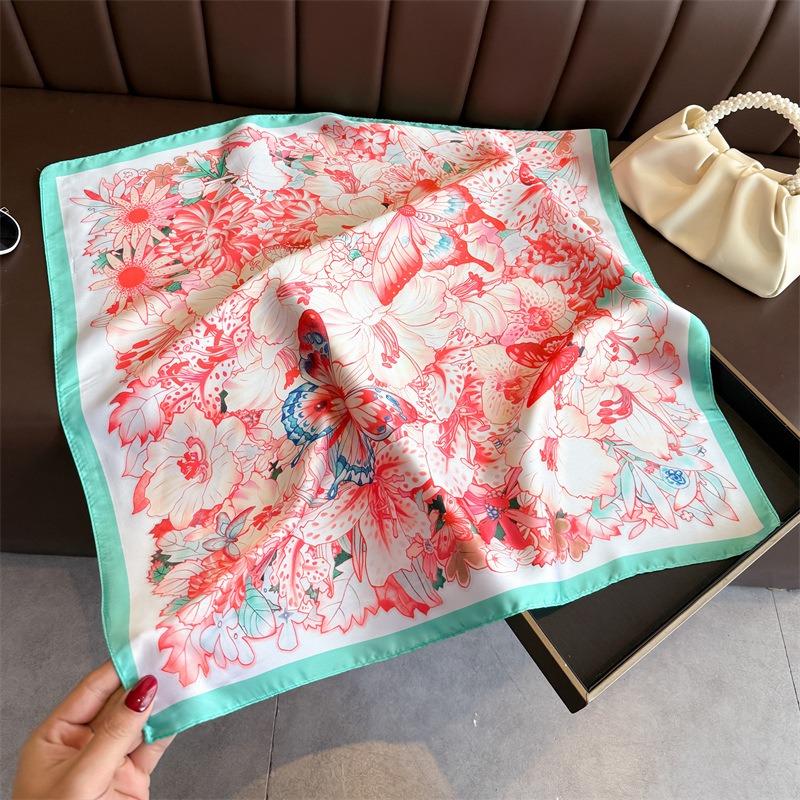 Women S Butterfly Printed Silk Like Square Scarf For Spring Summer Sun Protection