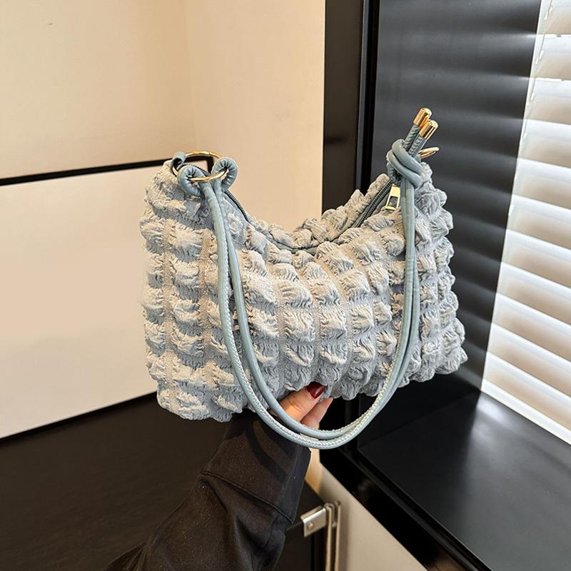 Canvas Wrinkle Bag for Women Shoulder Bags Pleated Bubbles Handbags Padded Casual Underarm Quilted Bag Tote Cloud Bag Purse