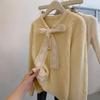 Late Autumn Dopamine Lace Bow Strap Milk Whirring Soft Waxy Yellow Sweater Autumn and Winter Women Small Lazy Wind
