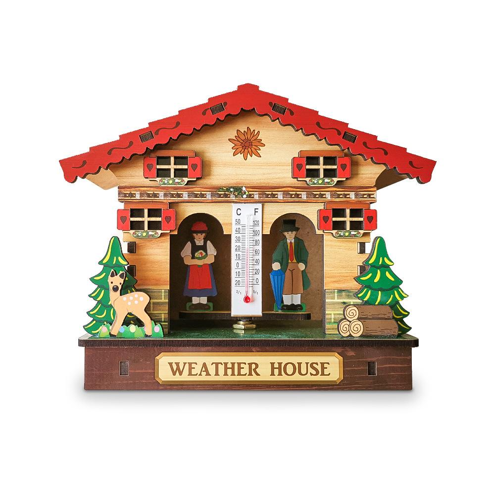 Креативный деревянный настенный домик погоды с барометром, термометром и гигрометром