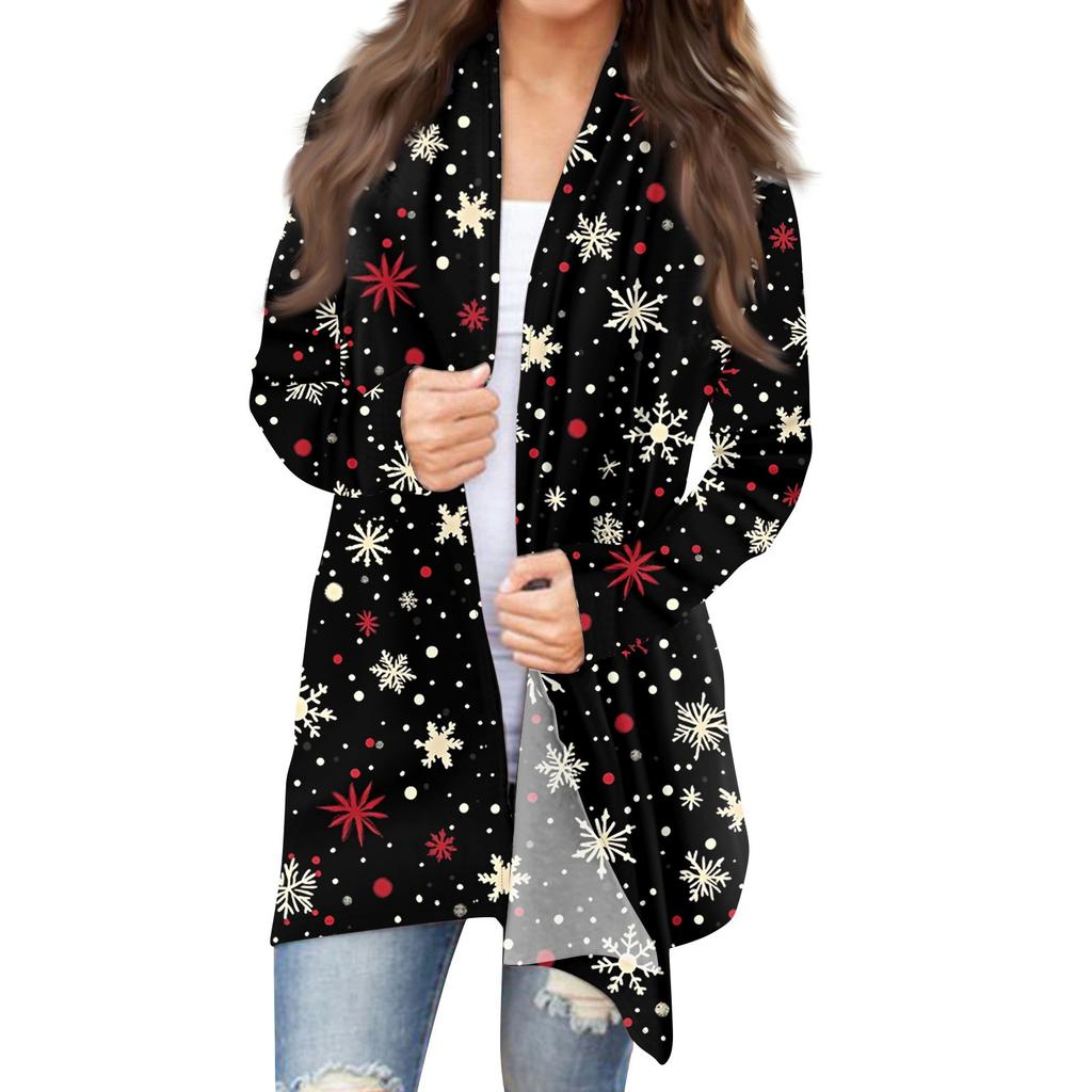 Женская модная рождественская куртка с принтом, повседневный кардиган с длинным рукавом, пальто