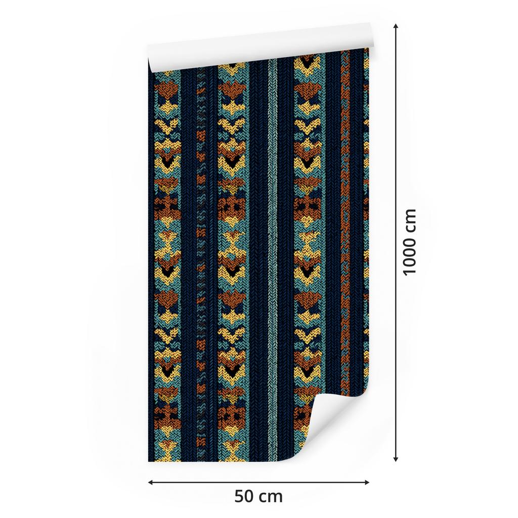 Wallpaper Colorful knit navy blue, turquoise and rust 50x1000