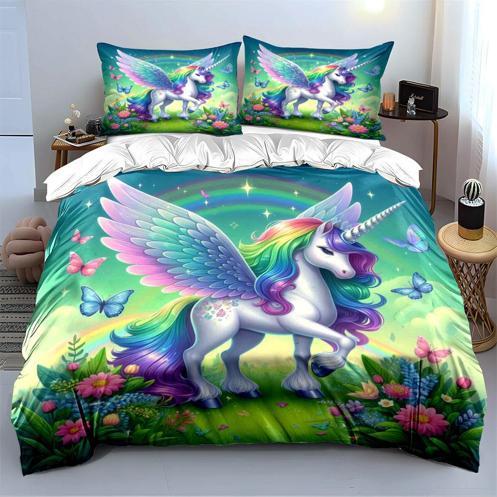 Rainbow Unicorn Bedding Set Bedding Duvet Cover Set Duvet Cover Pillowcases (1 * Duvet Cover 2 * Pillowcases, without duvet insert)