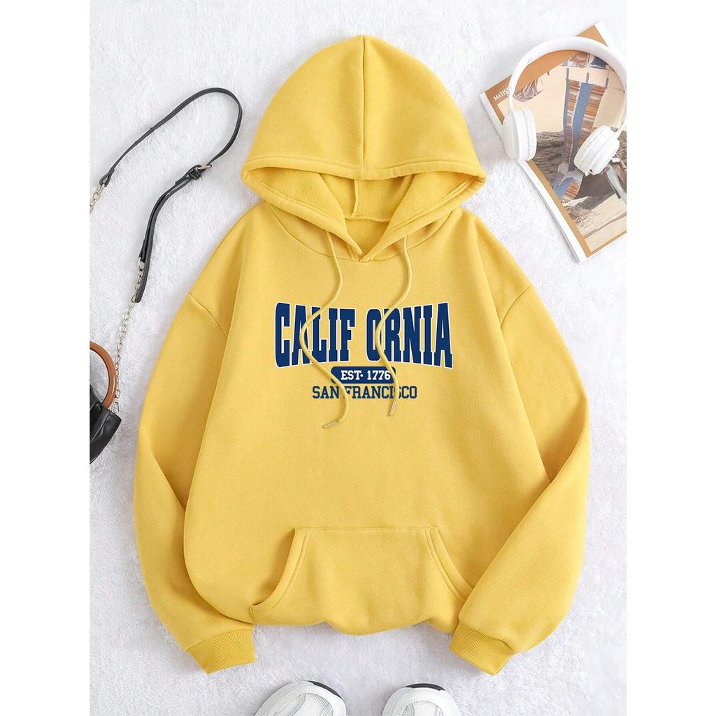 California Est 1776 San Francisco Мужские Женские Толстовки Милые Карманные Пуловеры Узор Оверсайз Уличная Флисовая Спортивная Одежда Для Пар
