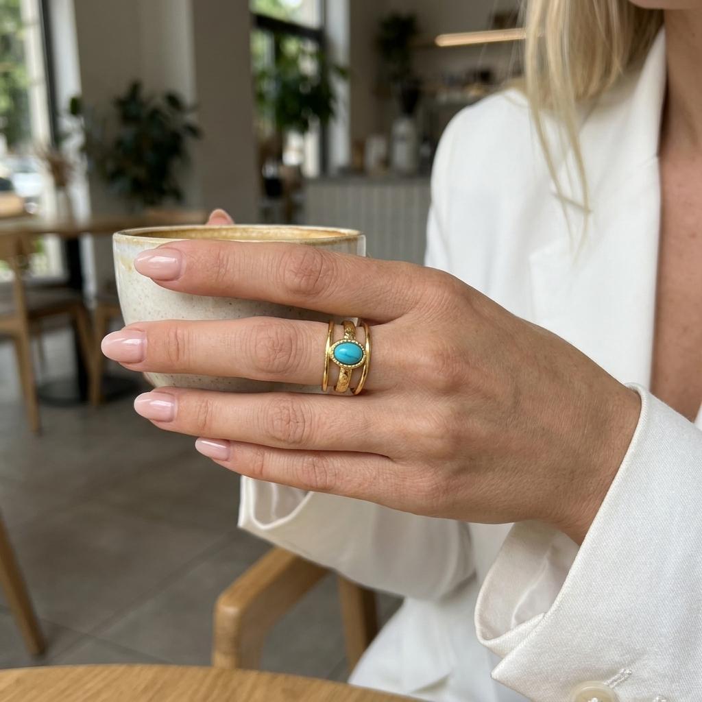 Винтажные многослойные кольца из нержавеющей стали с камнем для женщин, элегантное позолоченное регулируемое этническое statement-кольцо, ювелирное изделие для вечеринки, подарок