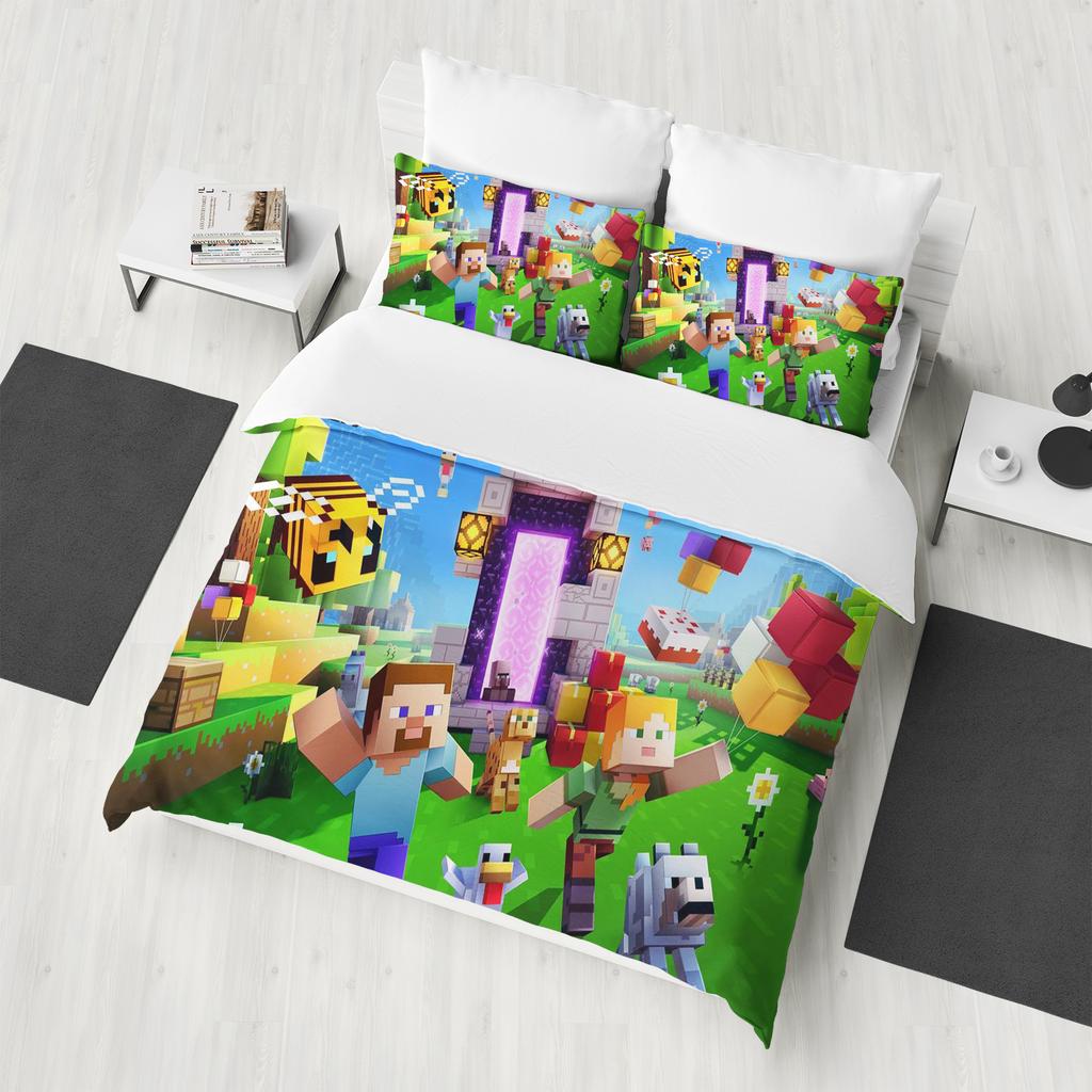 M-Minecraft 100% Полиэстер Аниме Принт Постельное Белье Пододеяльник Королевский Хлопок Милый Принт Мультфильм Чехол на Одеяло