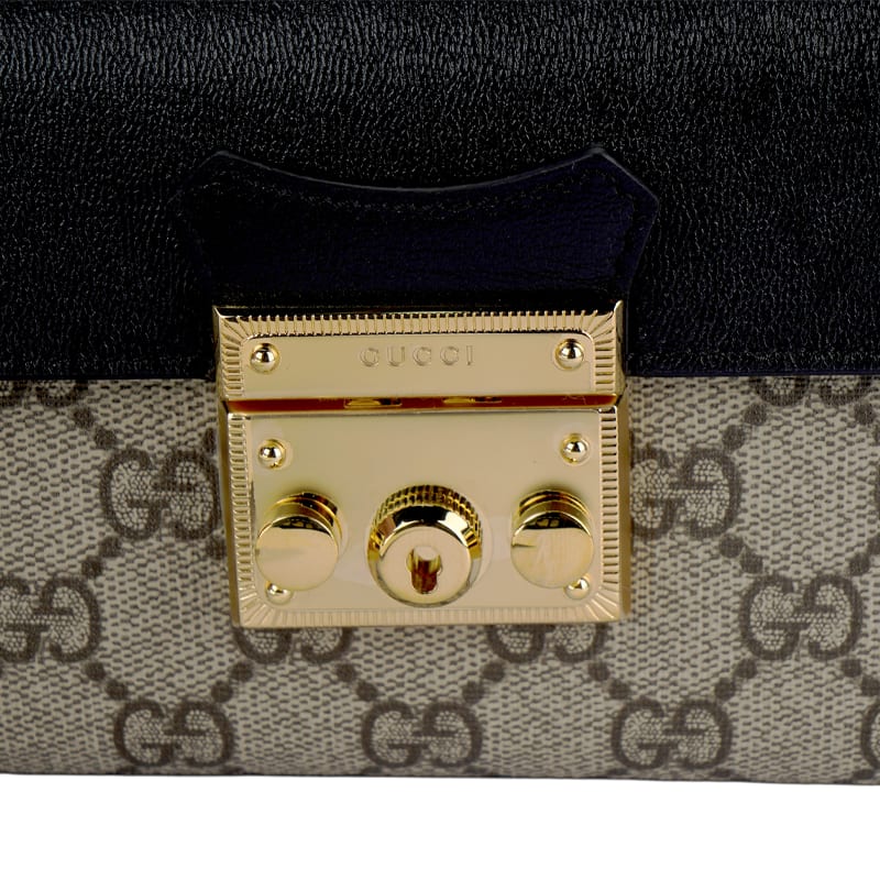 GUCCI Padlock Canvas With Leather Box Bag, Crossbody Bag, One Shoulder Handbag Mini Women's Ebony/Black 652683-96GAG-9785