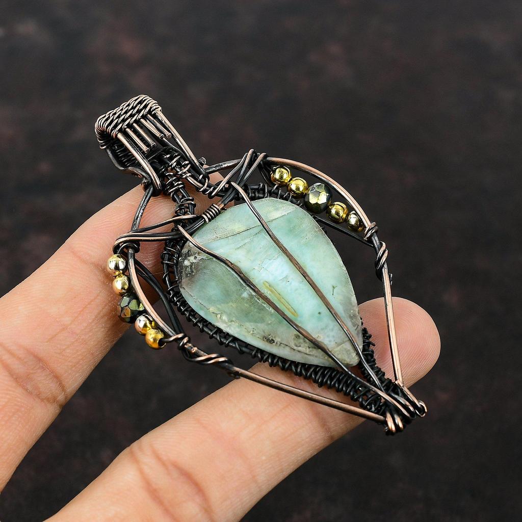 Подвеска из ларимара, медная проволока, обернутая подвеской, высококачественный драгоценный камень, ювелирные изделия ручной работы, медные украшения, титановые бусины, подвеска, подарок для мамы