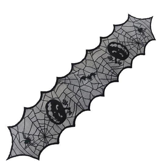 Halloween Tablecloth Decoration Black Lace Table Runner Round Spider Cobweb Table Cover Fireplace Mantel Scarf Lampshade Bat Wall Stickers for