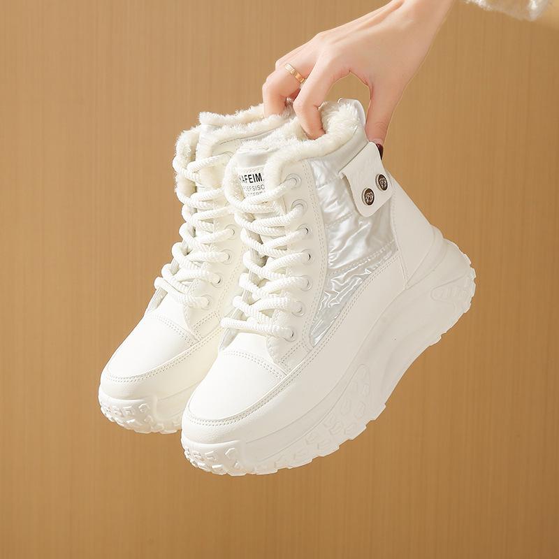 Флисовые высокие ветрозащитные ботинки для женской зимы, новые студенческие, теплые, повседневные, на платформе, хлопковые туфли