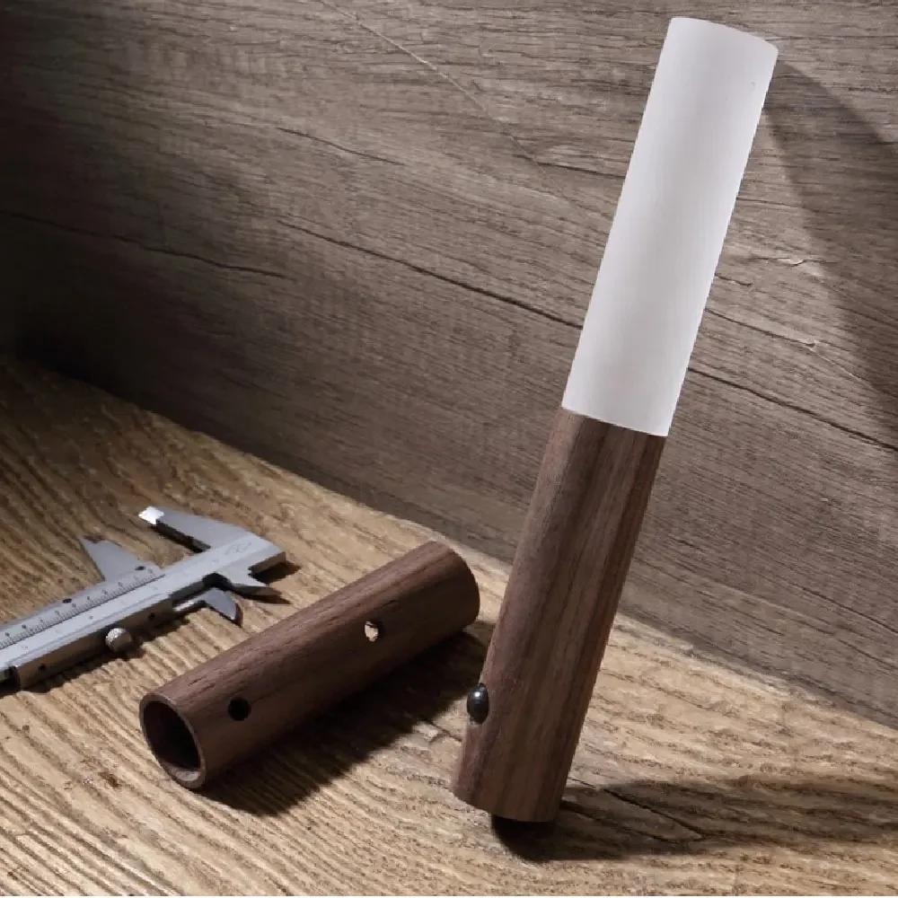 Светодиодный деревянный магнитный ночник с датчиком движения, USB-зарядка, лампа для создания атмосферы для лестницы, коридора, спальни, шкафа
