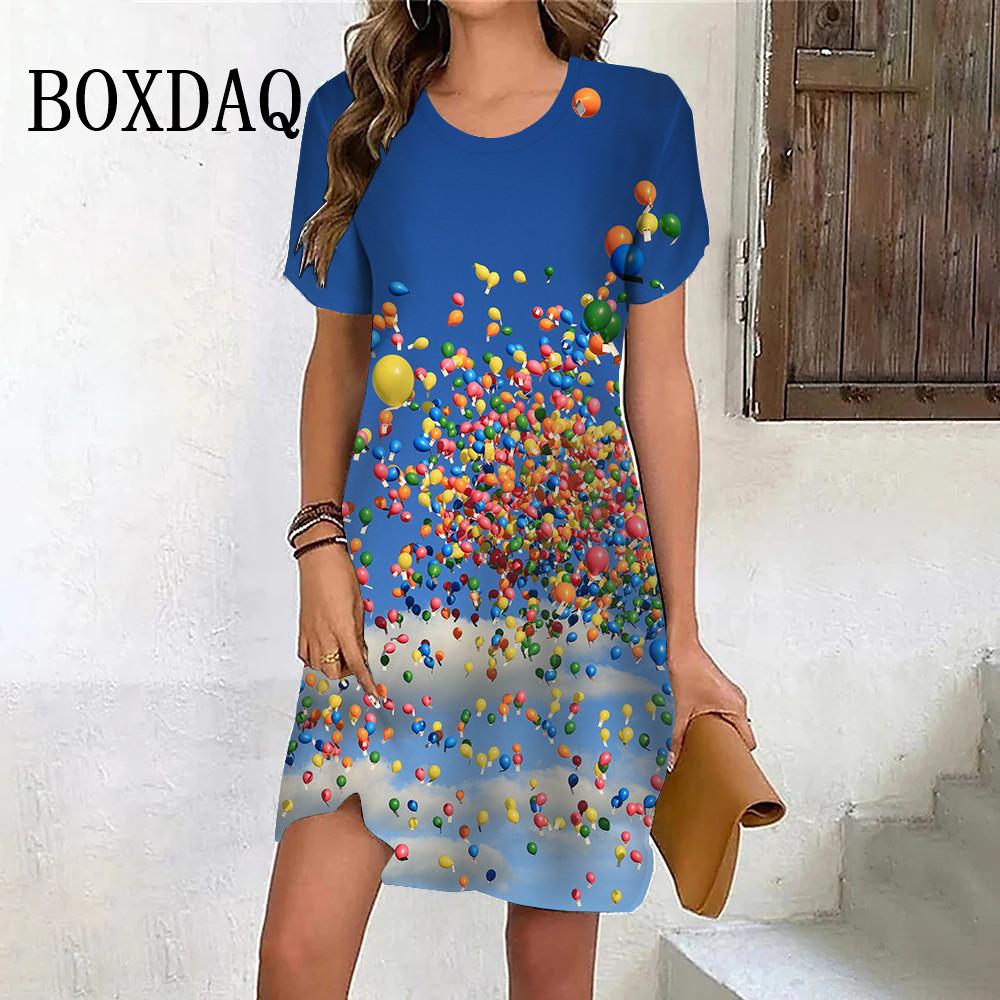 Платье Up Balloons Милое летнее женское элегантное модное платье с коротким рукавом и принтом Повседневное мини-платье для вечеринок Женская одежда больших размеров