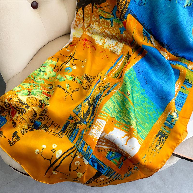 Four Season Style 110 * 110 Cm Silk Smooth Encrypted Brocade Large Square Scarf Scarf Thin Shawl Travel Sunscreen