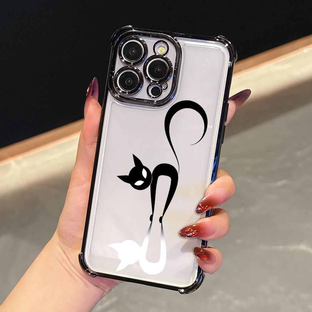 Мультяшный Милый Маленький Черный Кот Чехол Для iPhone 17 Pro 16 15 14 13 12 11 Pro Max Чехол 17 Plus 17E 16E 17Air Силиконовый Чехол Для Телефона