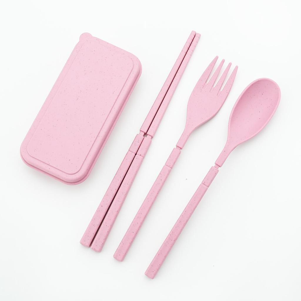 Портативный складной набор посуды для путешествий, вилка, ложка, палочки для еды с мини-коробкой, набор столовых приборов Портативный складной набор столовых приборов для кемпинга, розовый набор