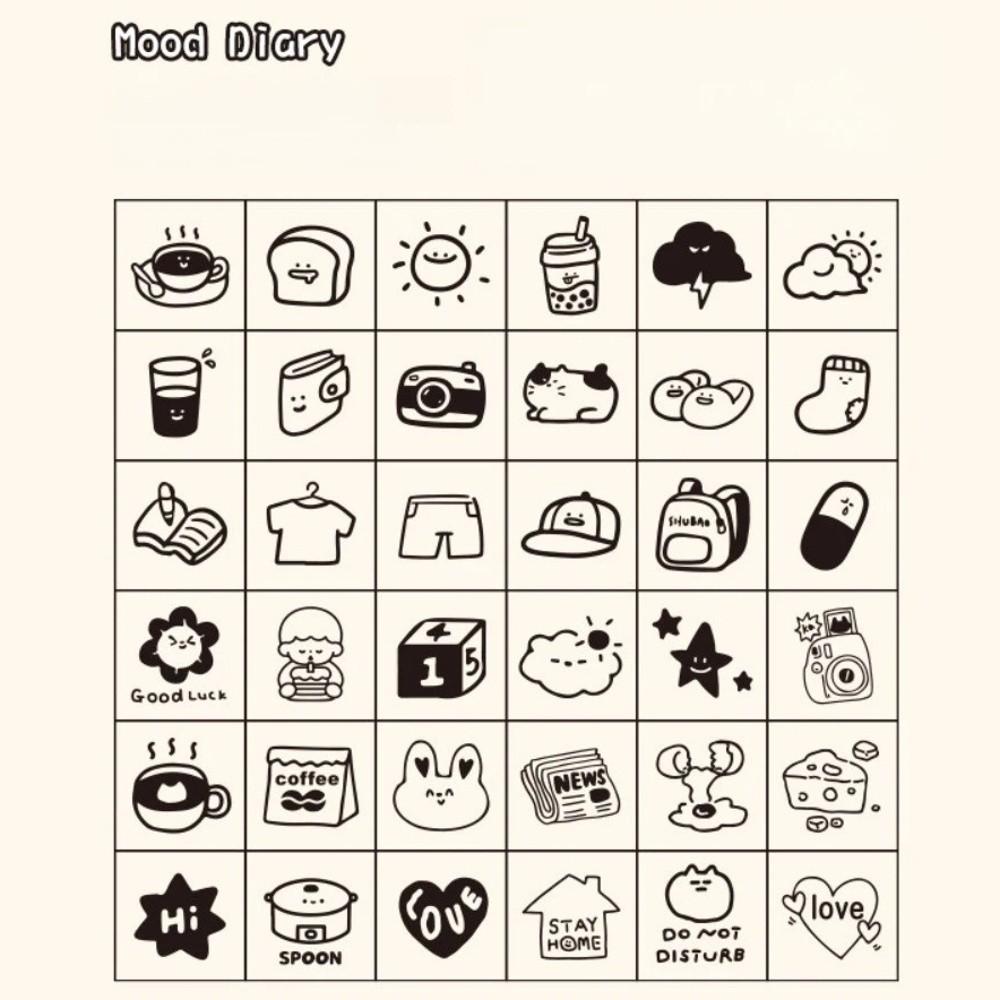 36pcs Set Acrylic Box Wood Stamps Set Daily Life Themed Mini Wooden Stamps Scrapbooking Decor