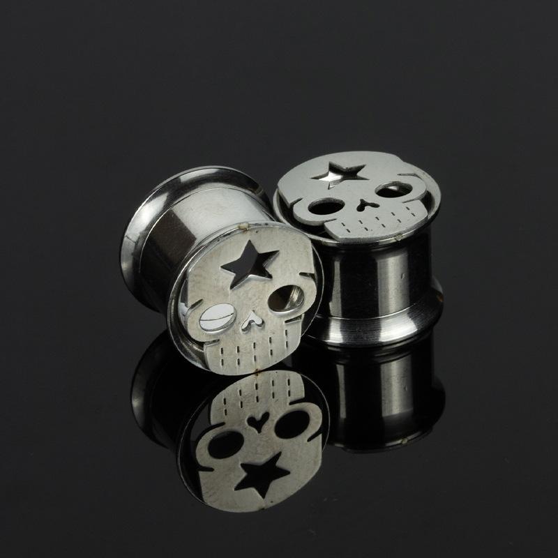 2 шт., ушные манометры из нержавеющей стали, ушные туннели, голова призрака, полые внутренние зубы, расширитель для ушей, ювелирные изделия, расширитель для ушей, ювелирные изделия для пирсинга